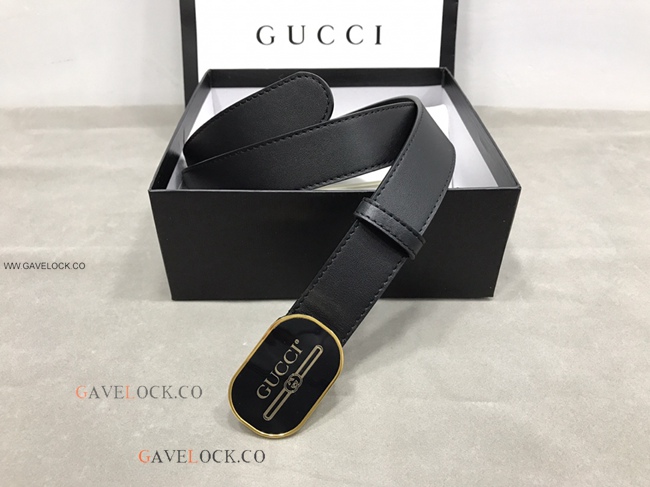 Gucci '80 Smooth Leather Belt Retro Black & Gold Buckle